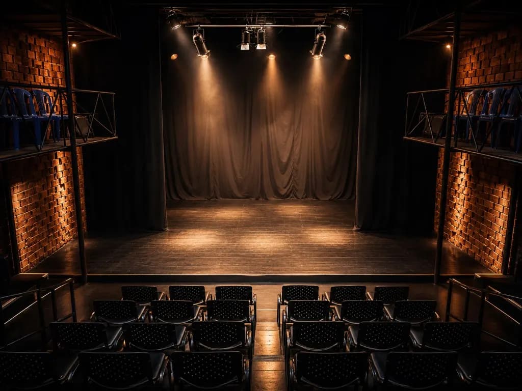 Sala de Teatro La Mama iluminada desde el escenario